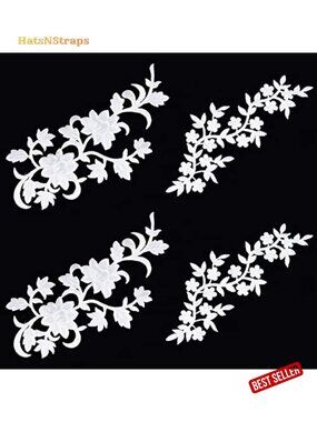 4 Pack Flower Iron On Embroidery Patches White Floral Applique DIY Sewing Craft